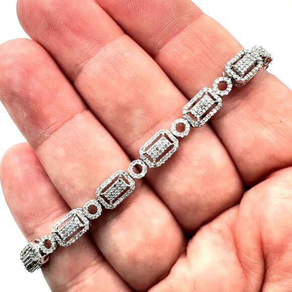 Womens Bracelet 14K White Gold 2 CT. Total Weight Diamond Art Deco Inspired - Picture 2 of 9